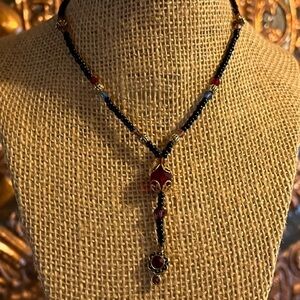Robert Rose Black Red Lariat Necklace